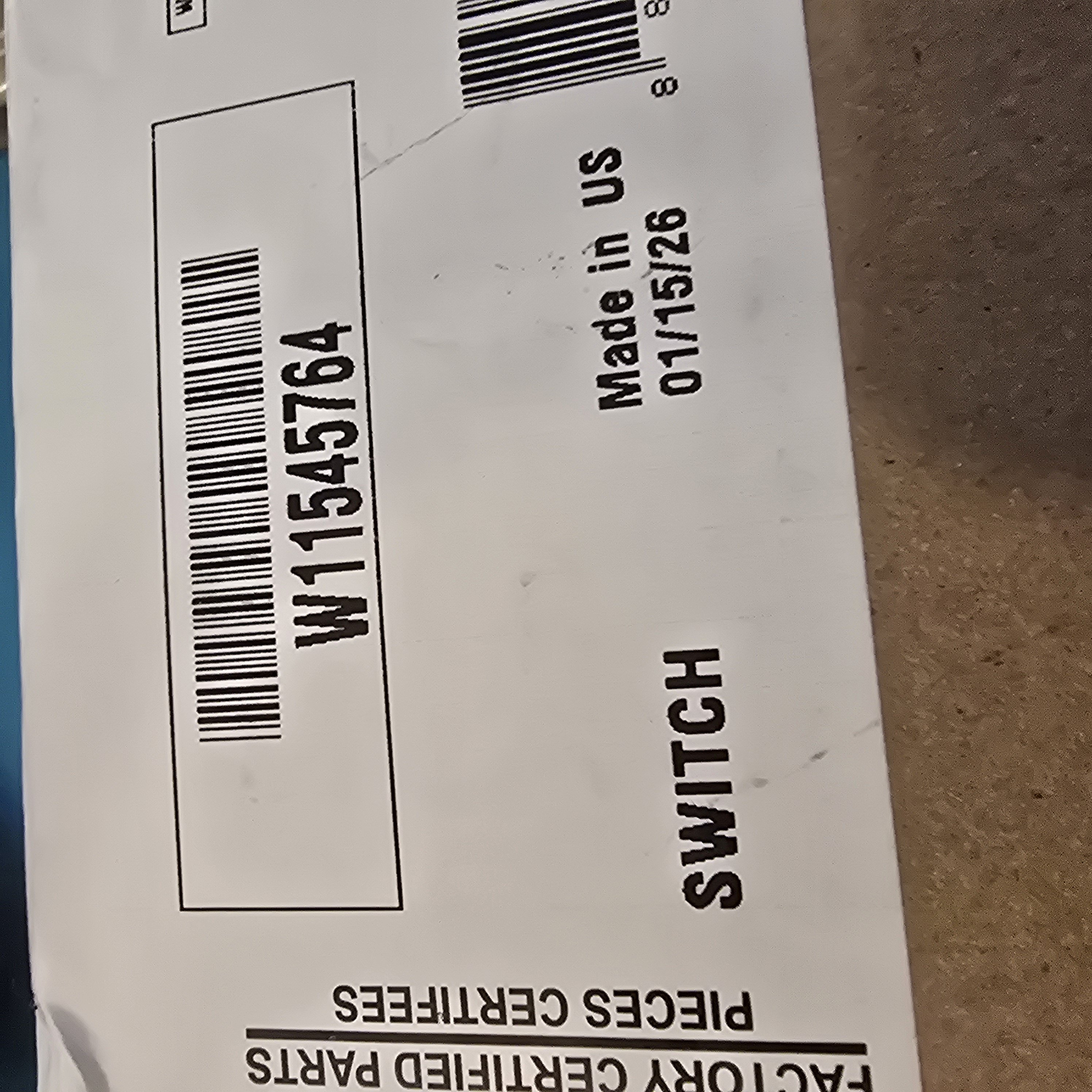 New, OEM Whirlpool Dishwasher float Switch. W11545764